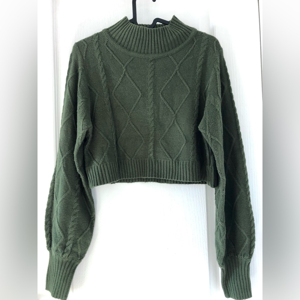 SHEIN Olive Cable Knit Turtleneck Sweater
